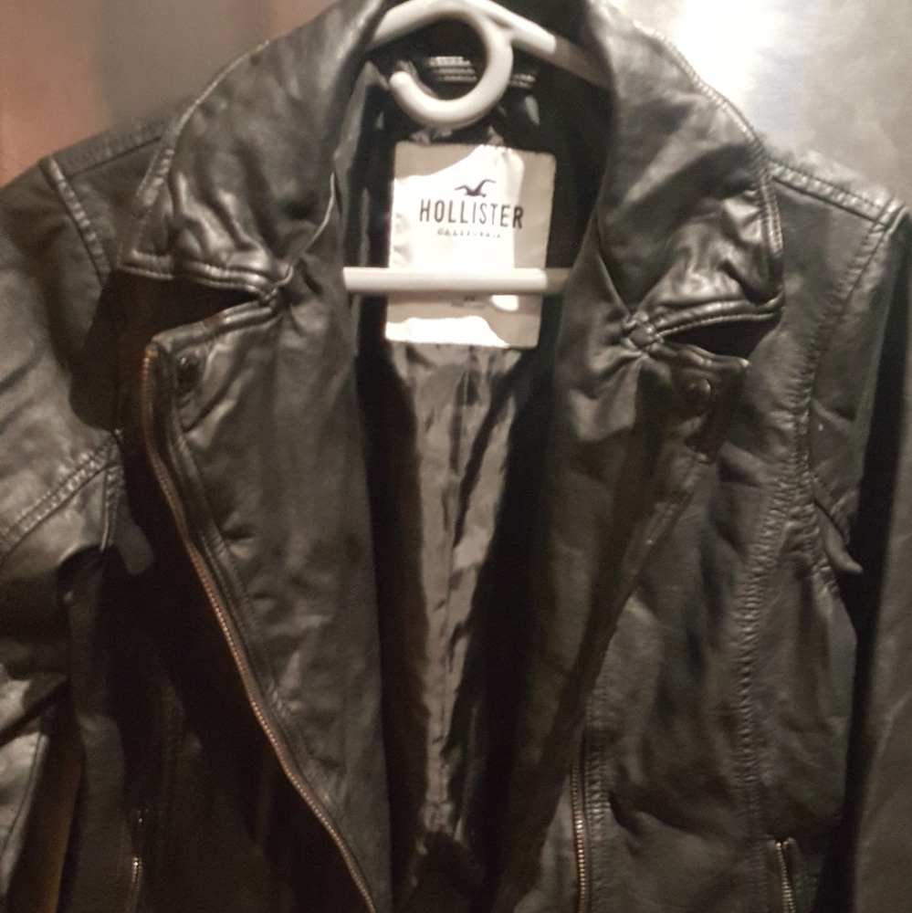 Hollister leather bomber jacket
